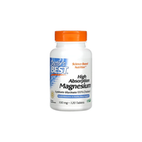 Thumbnail for A bottle of Doctor's Best High Absorption Magnesium, containing 120 tablets with each tablet providing 100 mg of chelated lysine glycinate.