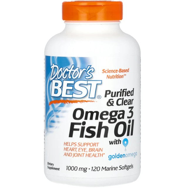 Purified & Clear Omega 3 Fish Oil with Goldenomega 120 Marine Softgels - front 