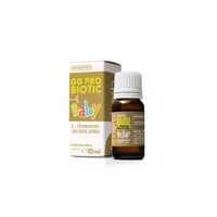 Thumbnail for A small brown bottle of Herb's GG Probiotic Baby supplement, containing essential digestive support with Lactobacillus rhamnosus, is placed next to its packaging. Net volume: 10 ml.