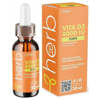 Thumbnail for Bottle and box of Herb's Vitamin D3 4000 IU 30 ml, a dietary supplement abundant in Vitamin D3 to strengthen the immune system and improve bone health.