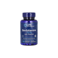 Thumbnail for A bottle of Benfotiamine 100 mg with Thiamine by Life Extension, featuring antioxidant properties, is non-GMO and contains 120 vegetarian capsules.