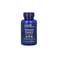 Thumbnail for The Life Extension Vitamins D and K with Sea-Iodine bottle, containing 60 non-GMO, gluten-free capsules, supports bone health.