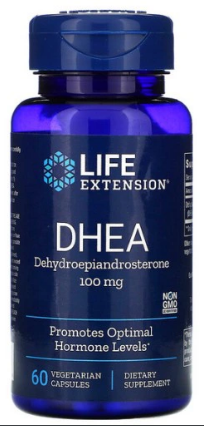 Un flacone di Life Extension DHEA 100 mg 60 capsule vegetali.