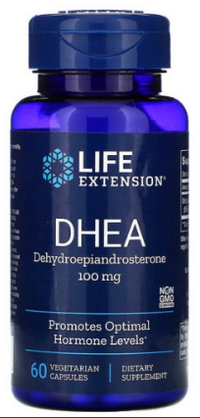 Anteprima di un flacone di Life Extension DHEA 100 mg 60 capsule vegetali.