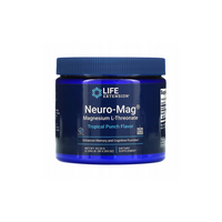 Thumbnail for A jar of Life Extension's Neuro-Mag Magnesium L-Threonate 93.35 g, in a tropical punch flavor, is labeled as a dietary supplement designed to enhance memory and support brain health.