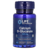 Thumbnail for Bottle of Life Extension Calcium D-Glucarate, 200 mg, containing 60 vegetarian capsules. Promotes detoxification processes and supports healthy cholesterol levels. Non-GMO.