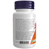 Thumbnail for A bottle of Now Foods Methyl Folate 5000 mcg, containing 50 vegetable capsules rich in Vitamin B9, includes a label with detailed usage instructions and cautionary notes. Specifically formulated to support DNA synthesis, this potent blend ensures you receive the essential nutrients for optimal well-being.