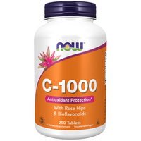 Thumbnail for The Vitamin C-1000 250 Tablets from Now Foods provides immune support with added benefits of rose hips and bioflavonoids. This bottle contains 250 non-GMO, vegetarian/vegan tablets that also help in collagen synthesis for overall wellness.