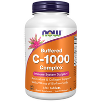 Thumbnail for Introducing Now Foods' Buffered C-1000 Complex, a dietary supplement containing 180 tablets designed for powerful immune support. This product is rich in antioxidants, enhanced with bioflavonoids, and supports collagen production, making it an excellent choice for both vegetarians and vegans.