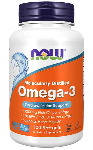 Now Foods Omega-3 180 EPA/120 DHA 100 softgel, distillato molecolarmente per le malattie cardiache.