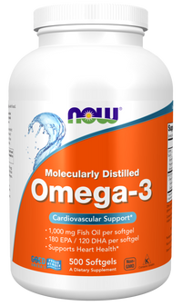 Miniature per Now Foods Omega-3 180 EPA/120 DHA 500 softgel supporta la salute del cuore.