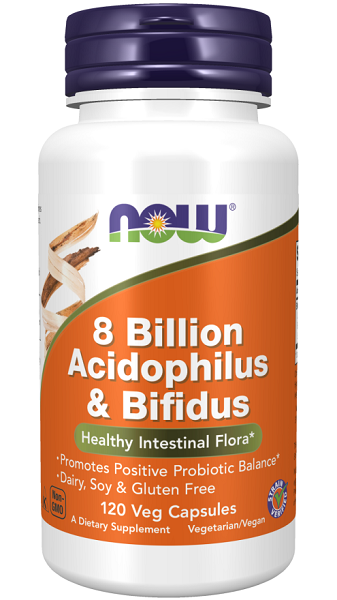 Now Foods 8 miliardi di acidophilus e bifidus 120 capsule vegetali.