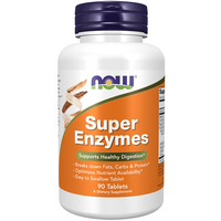 Thumbnail for A bottle of Now Foods Super Enzymes 90 Tablets dietary supplement provides digestive support, aiming to optimize nutrient availability and promote healthy digestion.