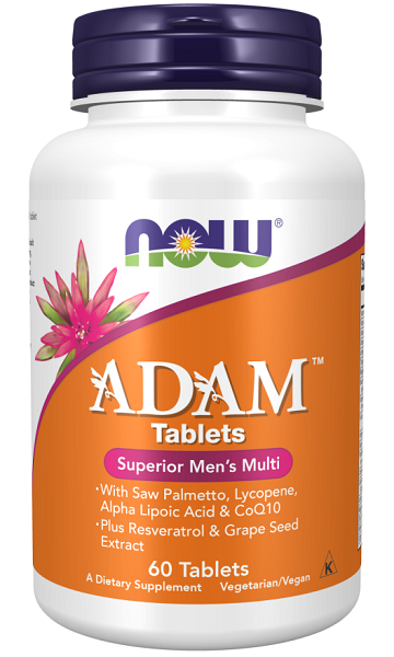 Un flacone di ADAM Multivitamins & Minerals for Man 60 compresse vegetali di Now Foods.