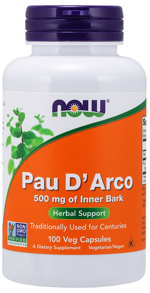 Now Foods Pau D'Arco 500 mg capsule, ora disponibile in una confezione da 100 capsule vegetali.