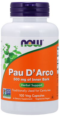 Miniatura di Now Foods Pau D'Arco 500 mg capsule, ora disponibile in una confezione da 100 capsule vegetali.