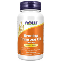 Thumbnail for A bottle of Now Foods Evening Primrose Oil 500 mg 100 Softgels, labeled for women's health, healthy skin, and balanced immune support.