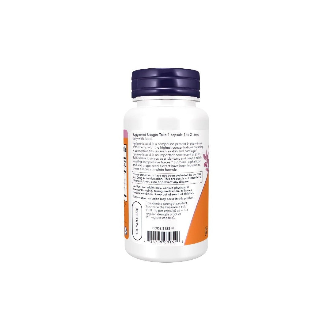 Hyaluronic Acid, Double Strength 100 mg 120 Veg Capsules - back