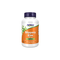 Thumbnail for A bottle of Now Foods Slippery Elm 400 mg herbal supplements, labeled as helping coat and soothe the gastrointestinal tract, with 100 veg capsules.