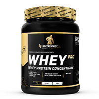 Thumbnail for A container of Nutri Pro Sport's Whey PRO - Whey Protein Concentrate in Vanilla Flavour, enriched with amino acids, is labeled for muscle mass building and digestive support.