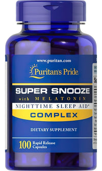Thumbnail for Puritan's Pride Super Snooze with Melatonin 100 Rapid Release Capsules nighttime aid complex promotes restful sleep.