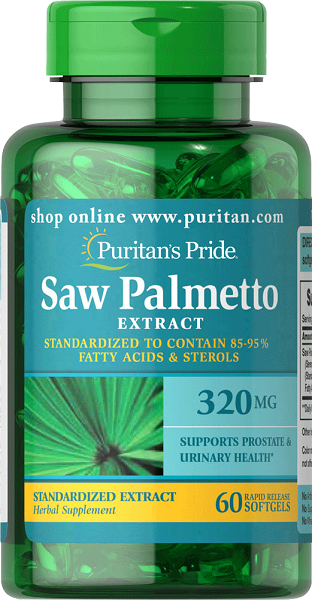 Puritan's Pride Saw Palmetto 320 mg 60 Capsule Morbide a Rilascio Rapido promuove la salute della prostata e favorisce il flusso del tratto urinario.