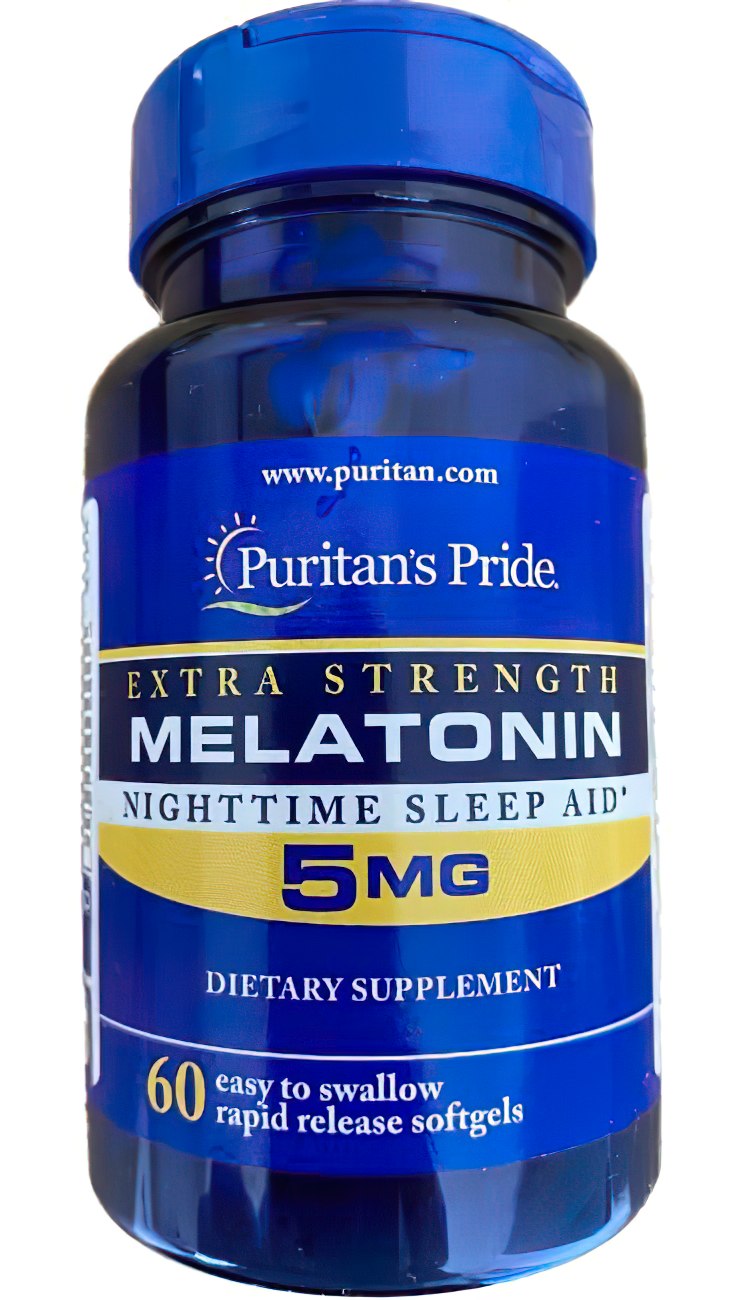 Puritan's Pride Extra Strength Melatonin 5 mg 60 softgel a rilascio rapido.