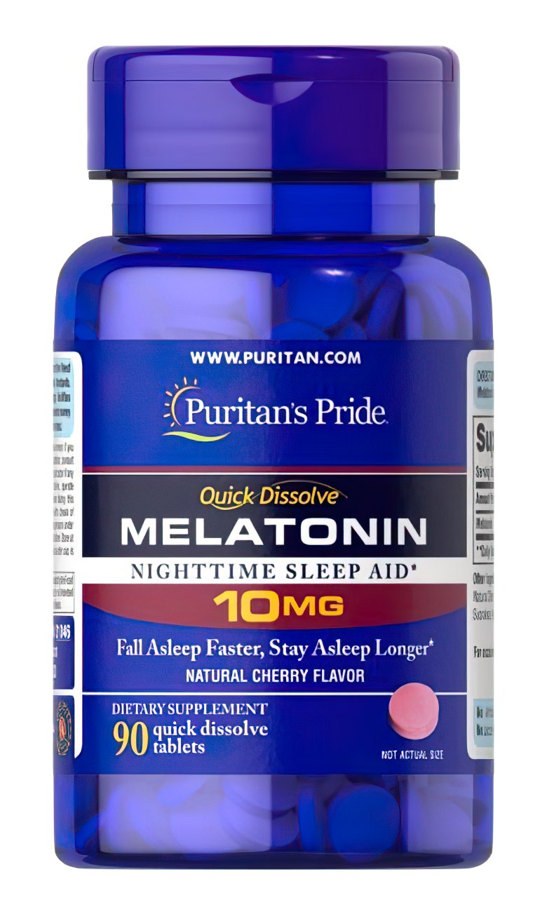 Puritan's Pride Melatonina 10 mg 90 Compresse a Dissoluzione Rapida Gusto Ciliegia.