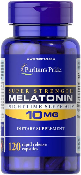 Puritan's Pride Melatonina 10 mg 120 capsule, super forte, per il sonno notturno.
