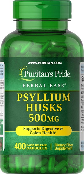 Promuovi la salute dell'apparato digerente con Puritan's Pride Psyllium Husks 500 mg 400 Capsule a Rilascio Rapido, una fonte di fibra solubile per una salute ottimale del colon.