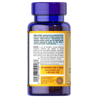 Thumbnail for A blue bottle of Puritan's Pride Vitamin E 400 IU & Selenium 50 mcg supplements with a label displaying product information, antioxidant support details, a barcode, and a caution warning.