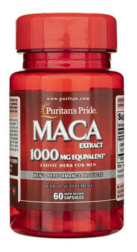 Anteprima di un flacone di Puritan's Pride Maca 1000 mg 60 capsule a rilascio rapido.