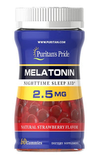 Miniature per Puritan's Pride Melatonina 2,5 mg 60 Gomme al gusto di fragola per il sonno notturno.