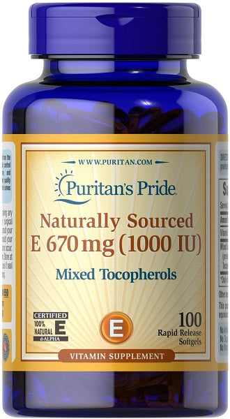 Puritan's Pride Vitamina E 1000 UI Tocoferoli Misti 100 Capsule Morbide a Rilascio Rapido fornisce un supporto antiossidante per la salute cardiovascolare.