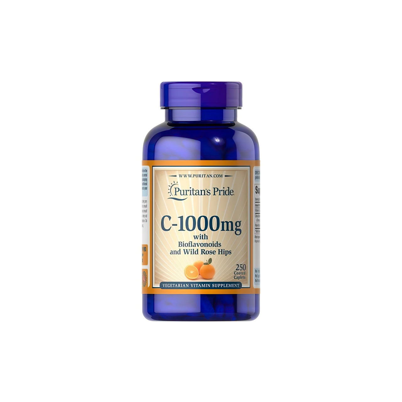 Un flacone di Puritan's Pride Vitamina C-1000 mg con Bioflavonoidi e Rosa Canina 250 Compresse.