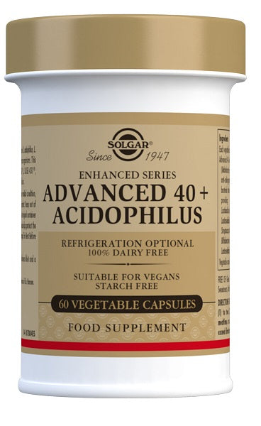 Un barattolo di Solgar's Advanced 40+ Acidophilus 60 Capsule Vegetali.