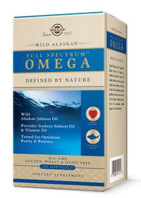 Thumbnail for Solgar's Wild Alaskan full spectrum Omega 120 softgels is a high-quality dietary supplement derived from fish oil, known for its abundant omega 3 fatty acids and vitamin D3.