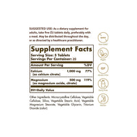 Miniatura di un'etichetta che riporta gli ingredienti dell'integratore alimentare Solgar Calcium Magnesium Citrate 100 Tablets.