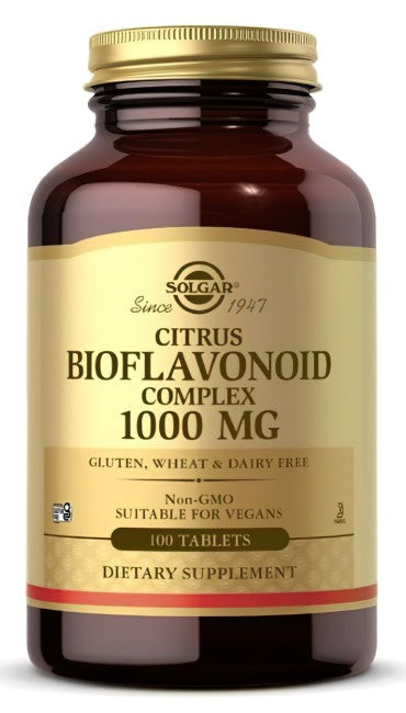 Un flacone di Solgar Citrus Bioflavonoid Complex 1000 mg Compresse.