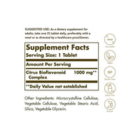 Miniatura di un'etichetta che mostra gli ingredienti dell'integratore Citrus Bioflavonoid Complex 1000 mg Tablets di Solgar.
