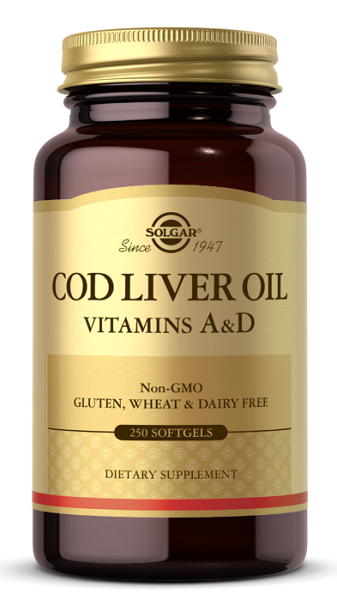 Un flacone di Solgar Cod Liver Oil Sftgels Vitamin A & D 250 softgel e aggiungere.