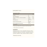 Miniatura di un'etichetta nutrizionale di Solgar's Glucosamine, Chondroitin, MSM with Ester-C 180 tablets su sfondo bianco.