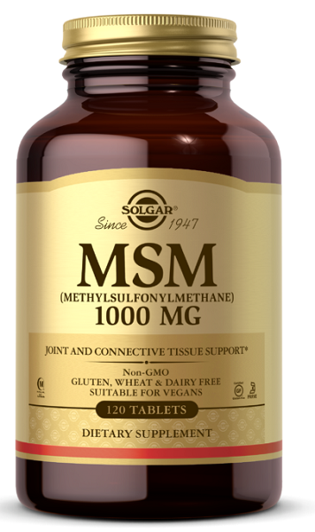 Solgar MSM 1000 mg 120 compresse per migliorare la mobilità e la flessibilità delle articolazioni.