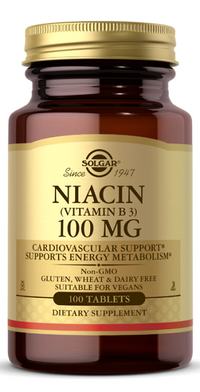 Miniatura per Un flacone di Solgar Niacina Vitamina B-3 100 mg 100 compresse per la salute del sistema nervoso e il metabolismo energetico.