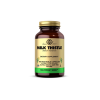 Thumbnail for A bottle of Solgar FP Milk Thistle, containing 450 mg of milk thistle per serving to support liver health, consists of 100 vegetable capsules.