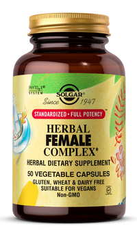 Una bottiglia di Solgar Herbal Female Complex, contenente 50 capsule vegetali.