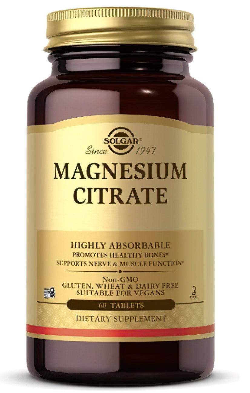 Un flacone di Solgar Magnesio Citrato 420 mg 60 compresse.