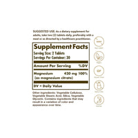 Miniatura di un'etichetta dell'integratore Solgar Magnesium Citrate 420 mg 60 tablets che contiene vitamine e minerali.
