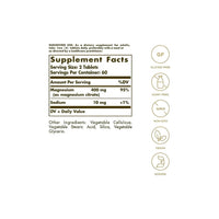 Miniatura di un'etichetta che mostra gli ingredienti dell'integratore Solgar's Magnesium Citrate 200 mg 120 Tablets.