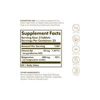 Thumbnail for Magnesium with Vitamin B6 100 Tablets - supplement facts